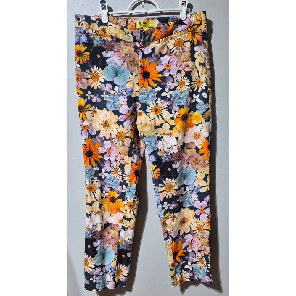 Maeve Moxy Collective Floral Ankle Pants Multi Color Slim Leg Trousers 12